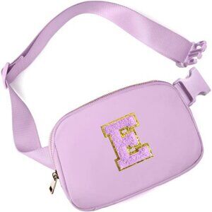 Personalized fanny pack crossbody belt bag with initial patch lavender travel gi